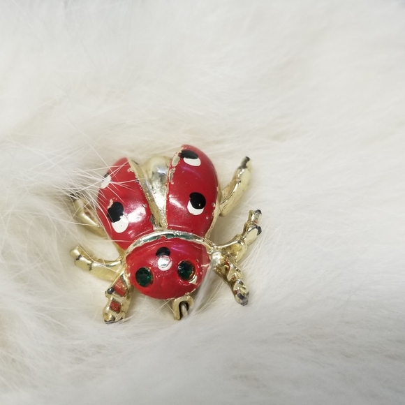 Vintage Ladybug Brooch W/ Green Eyes - Picture 6 of 10
